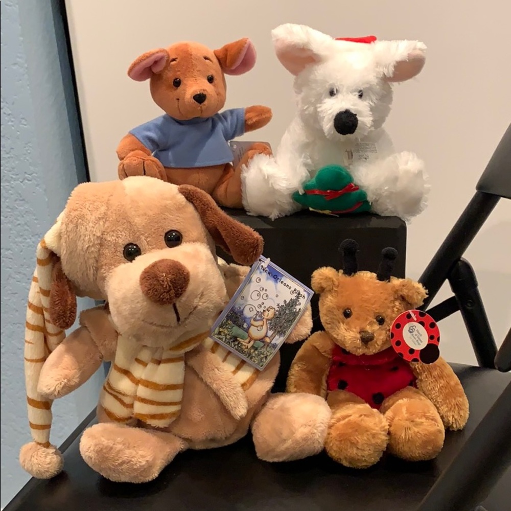 All NWT assorted plushies-Roo, ladybug, dog, xmas